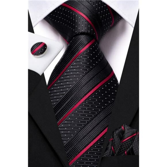 Mens paisley striped tie set with pocket square cufflinks formal wedding - Picture 3 of 7